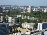 Blick vom Koryo Hotel in das Stadtzentrum von Pyongyang